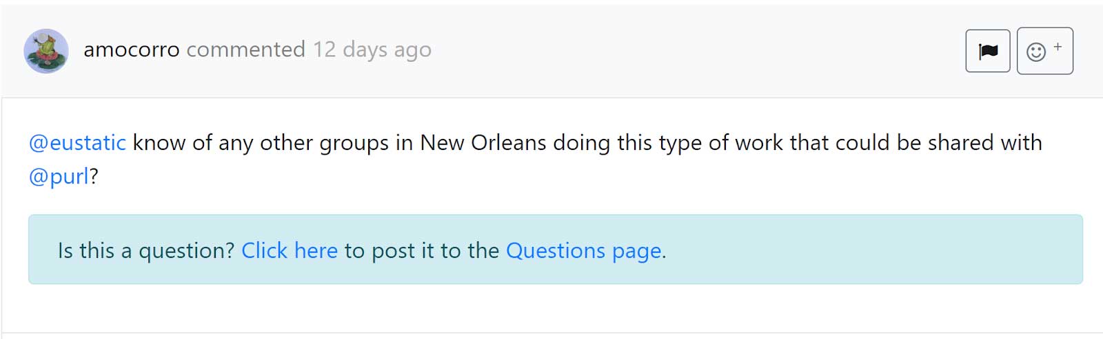 A screenshot of a comment a user posted under a research note, with an affordance that allows the user to transform this comment into a question.